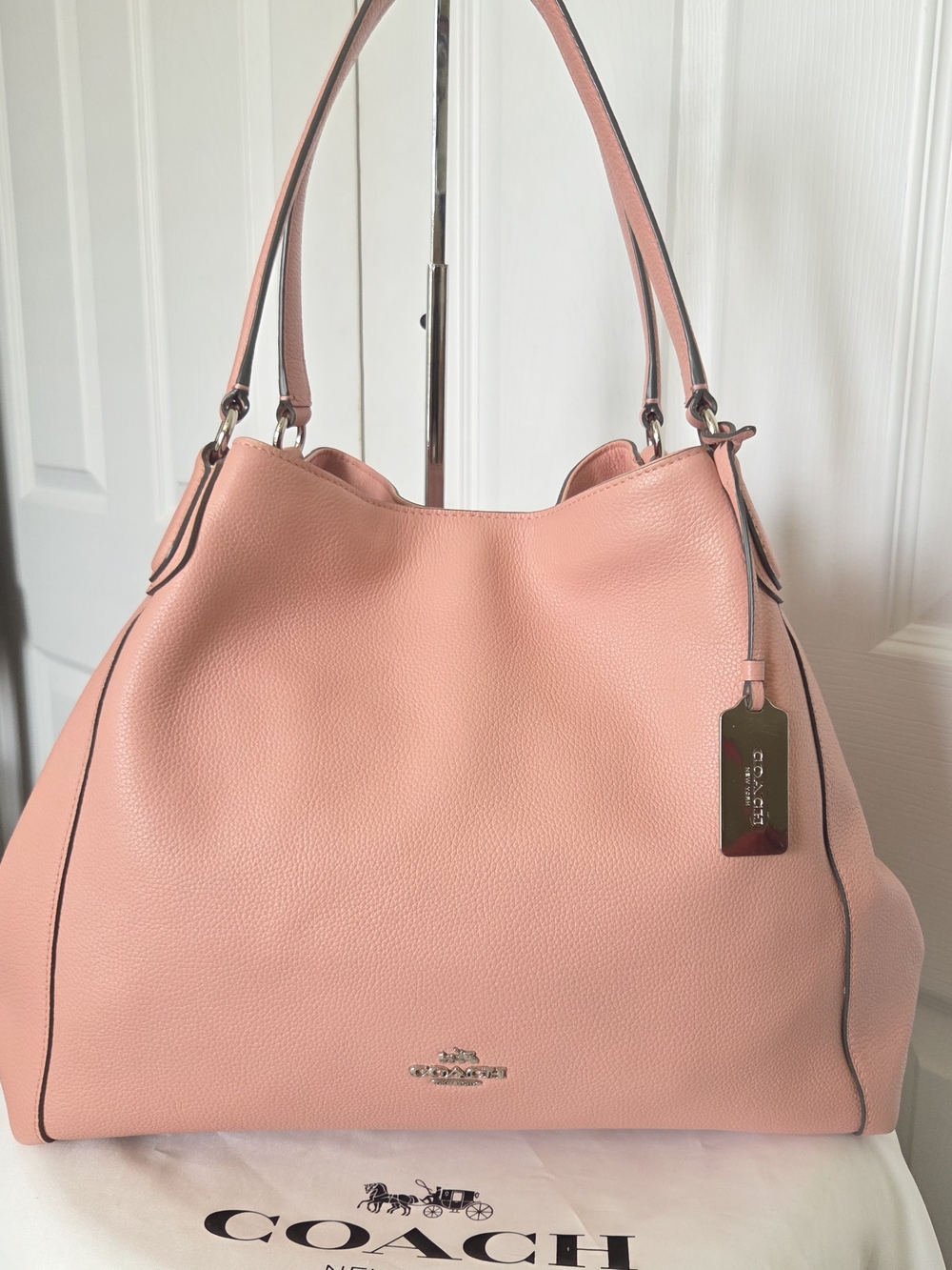 Coach Edie Pebble Leather Large Shoulder Bag in Blush Pink